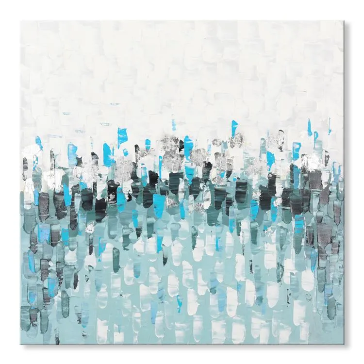 Handmade painting - Abstract in blue with silver foil 40x40 Inch (100x100cm)