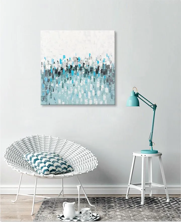 Handmade painting - Abstract in blue with silver foil 40x40 Inch (100x100cm)