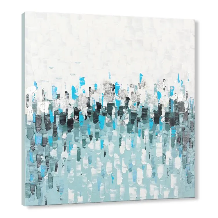 Handmade painting - Abstract in blue with silver foil 40x40 Inch (100x100cm)