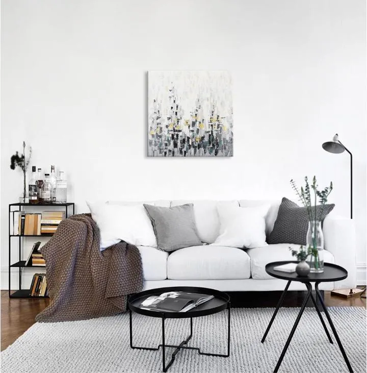 Handmade painting - Abstract in Grey with gold foil 40x40 Inch (100x100cm)