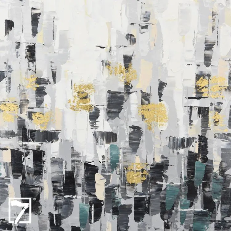 Handmade painting - Abstract in Grey with gold foil 40x40 Inch (100x100cm)