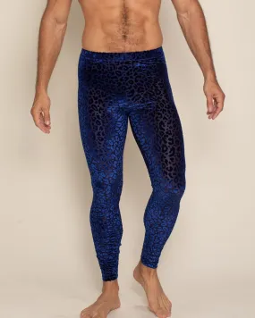 Indigo Leopard Burnout Velvet Leggings | Men's