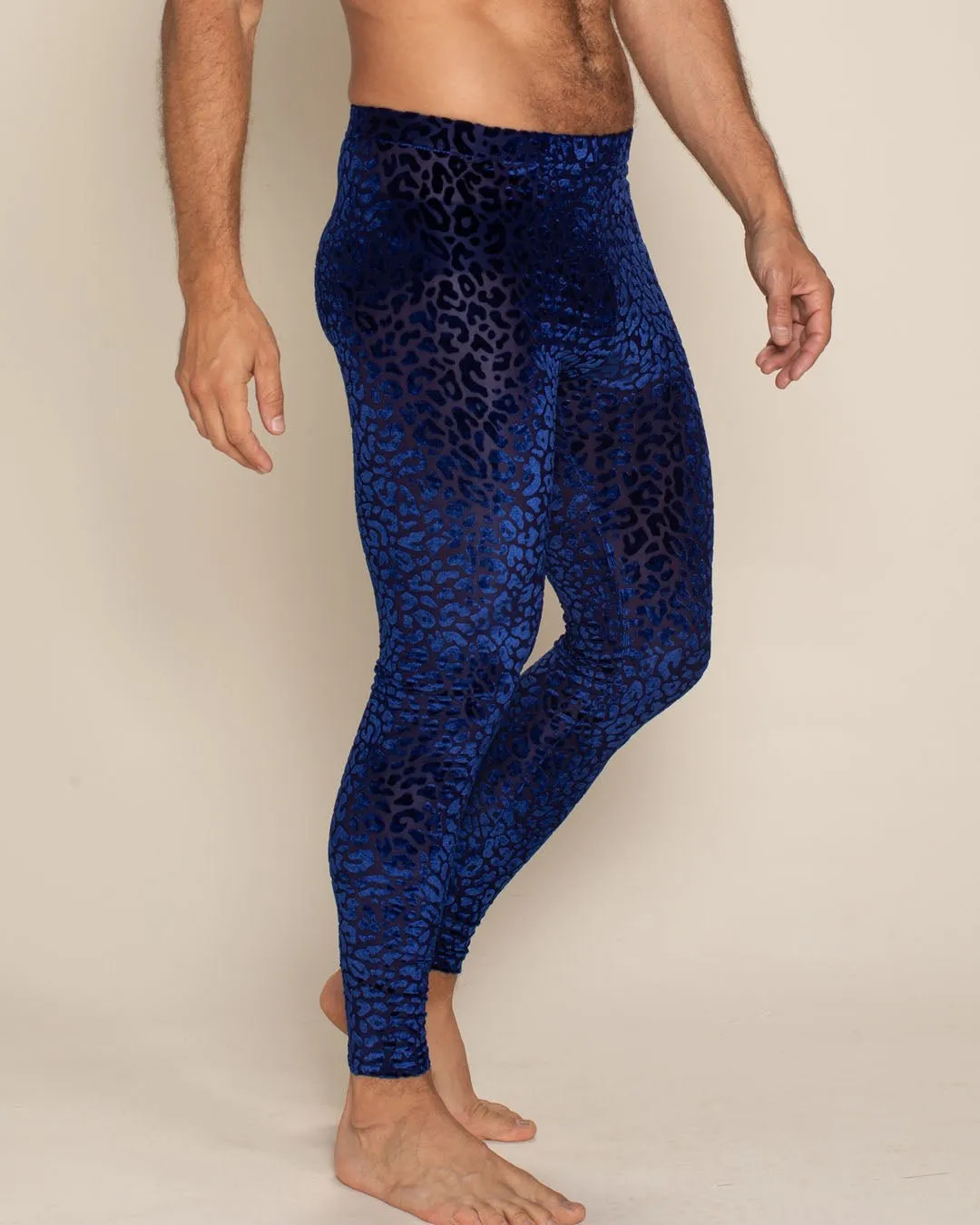 Indigo Leopard Burnout Velvet Leggings | Men's