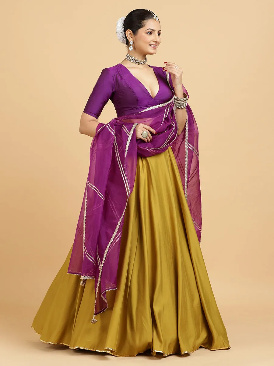 Jhalak Zeenat 3-Piece Lehenga Set | Mustard Lehenga, Purple Blouse | With Falak Purple Dupatta