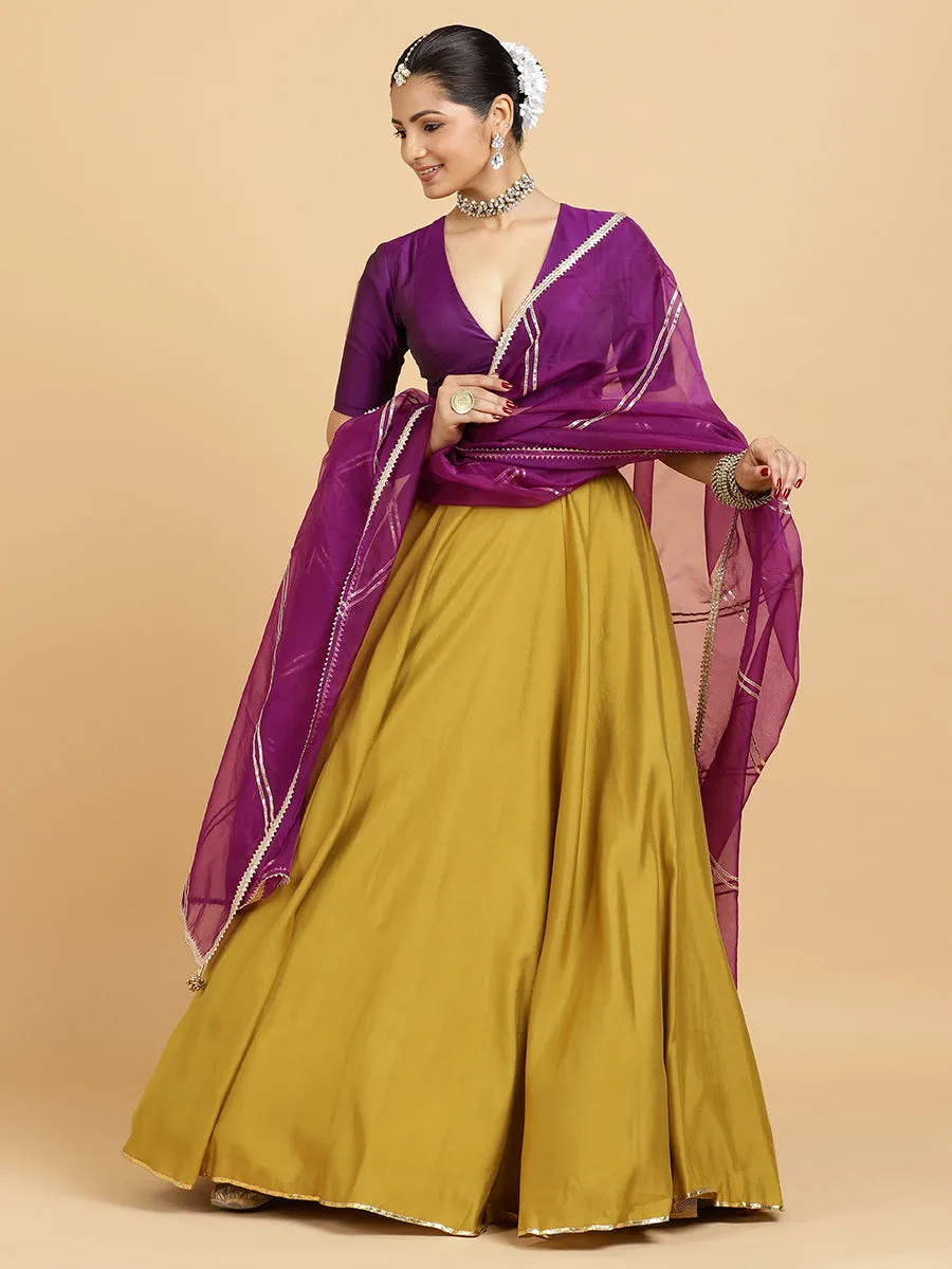 Jhalak Zeenat 3-Piece Lehenga Set | Mustard Lehenga, Purple Blouse | With Falak Purple Dupatta