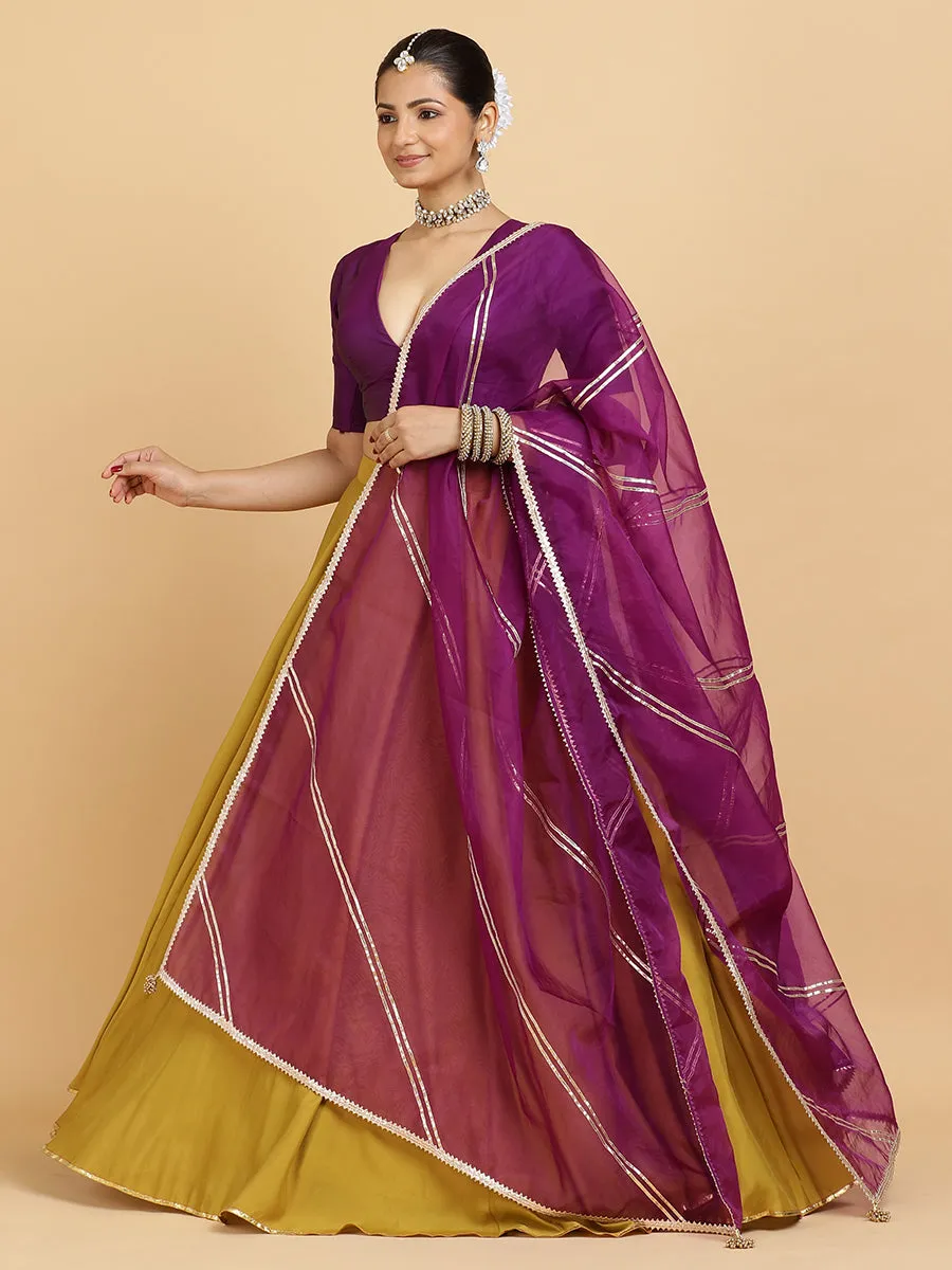 Jhalak Zeenat 3-Piece Lehenga Set | Mustard Lehenga, Purple Blouse | With Falak Purple Dupatta