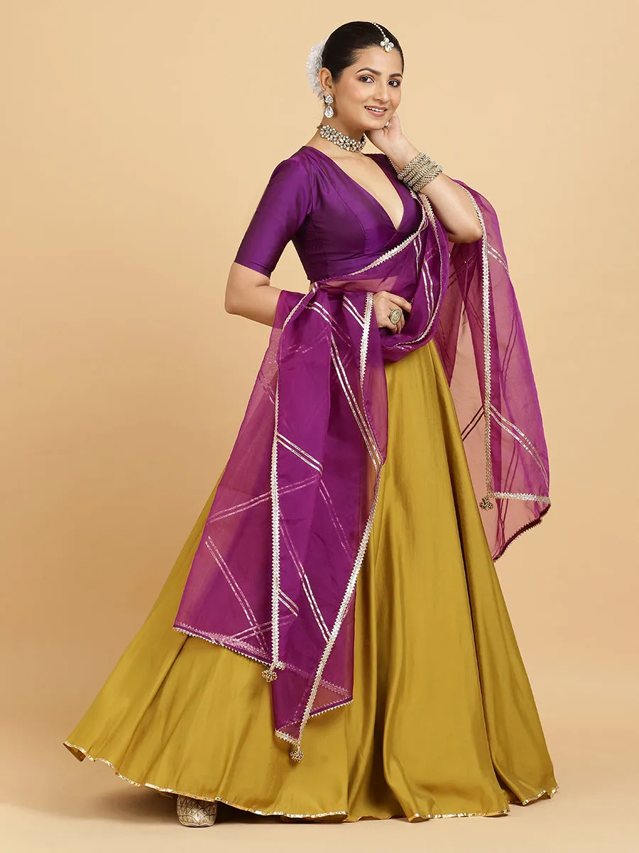 Jhalak Zeenat 3-Piece Lehenga Set | Mustard Lehenga, Purple Blouse | With Falak Purple Dupatta