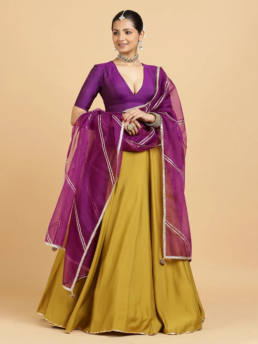 Jhalak Zeenat 3-Piece Lehenga Set | Mustard Lehenga, Purple Blouse | With Falak Purple Dupatta