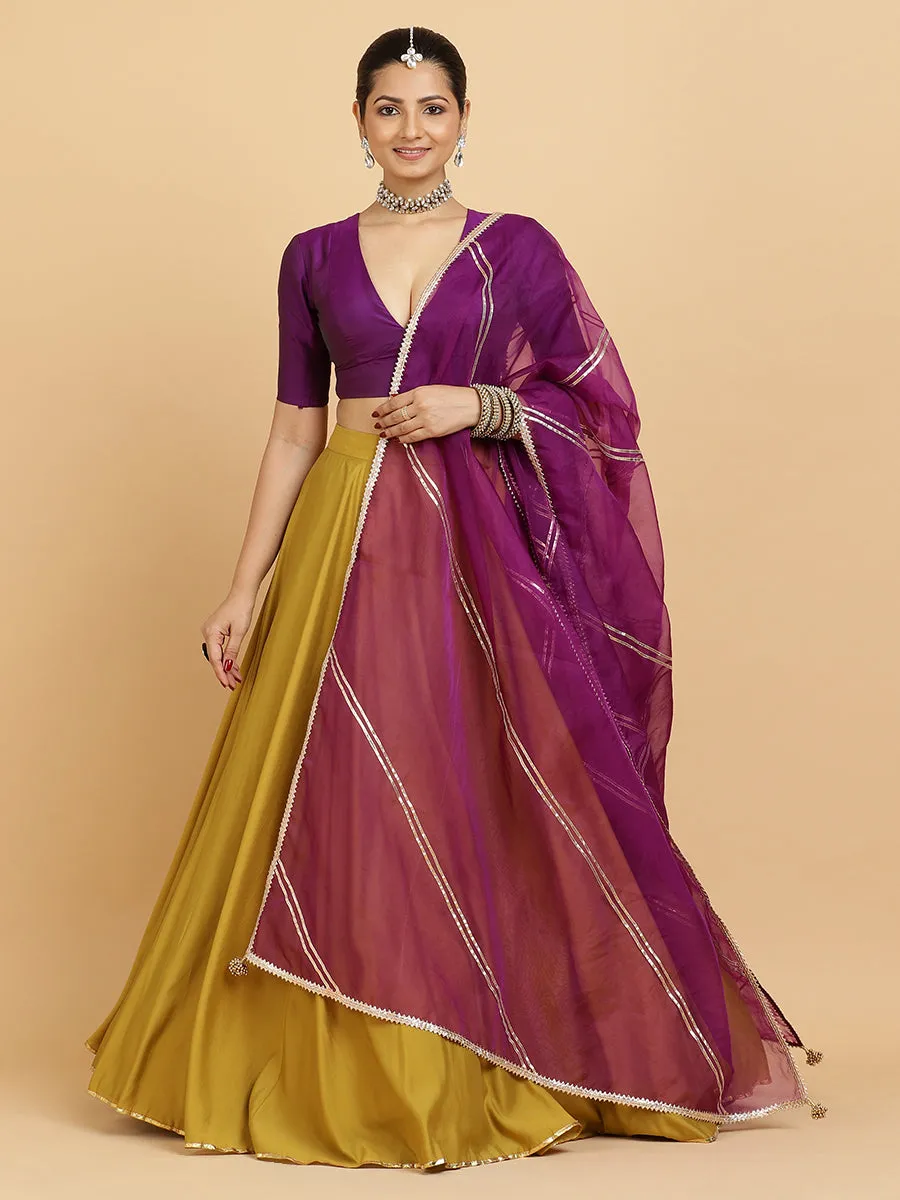 Jhalak Zeenat 3-Piece Lehenga Set | Mustard Lehenga, Purple Blouse | With Falak Purple Dupatta