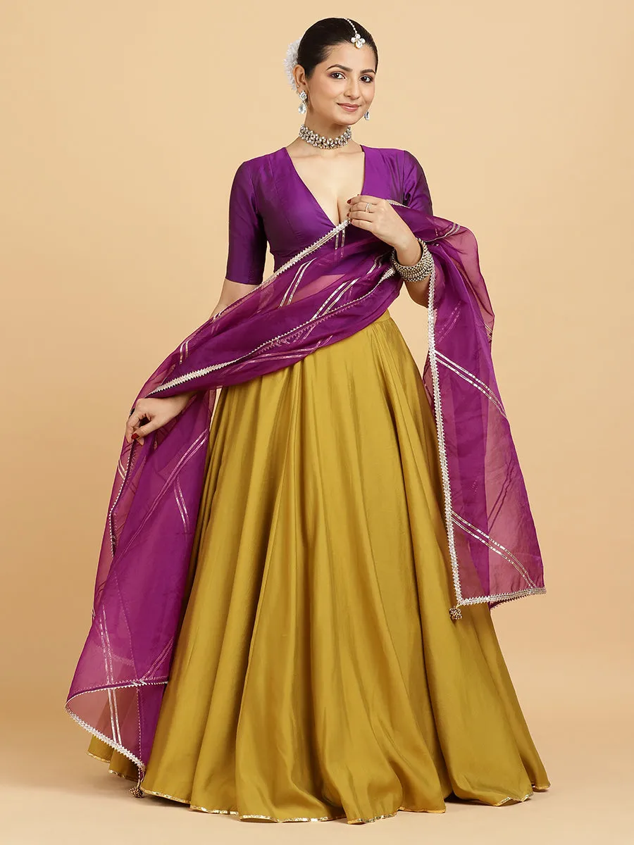 Jhalak Zeenat 3-Piece Lehenga Set | Mustard Lehenga, Purple Blouse | With Falak Purple Dupatta