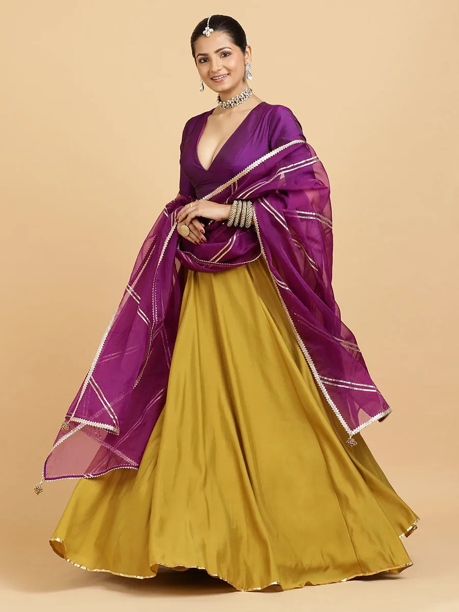 Jhalak Zeenat 3-Piece Lehenga Set | Mustard Lehenga, Purple Blouse | With Falak Purple Dupatta