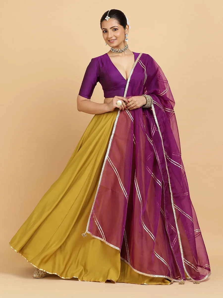 Jhalak Zeenat 3-Piece Lehenga Set | Mustard Lehenga, Purple Blouse | With Falak Purple Dupatta