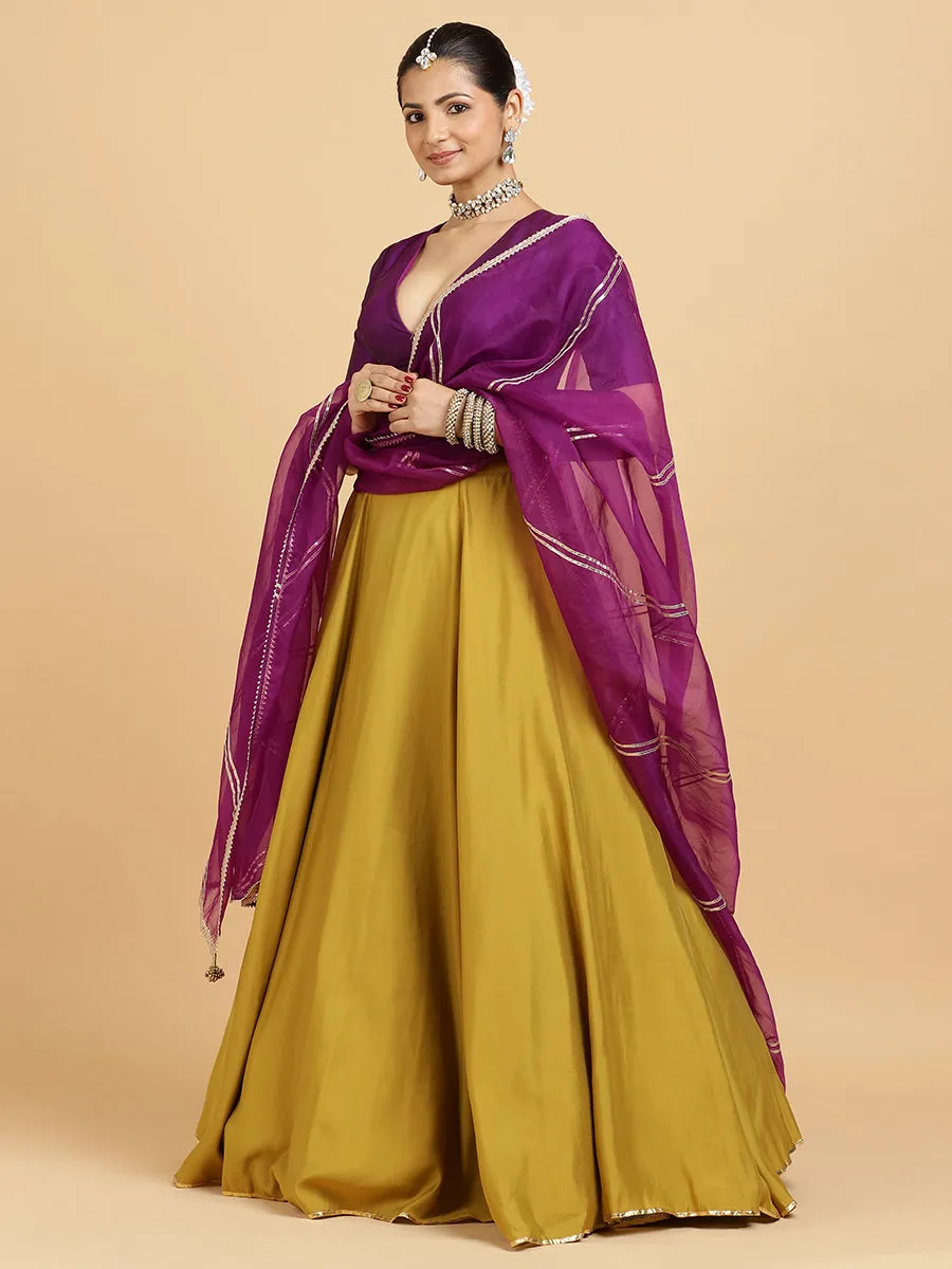 Jhalak Zeenat 3-Piece Lehenga Set | Mustard Lehenga, Purple Blouse | With Falak Purple Dupatta