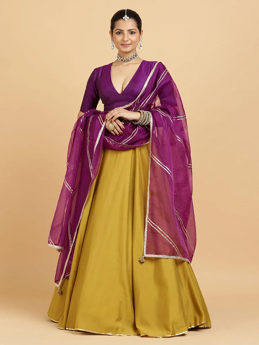 Jhalak Zeenat 3-Piece Lehenga Set | Mustard Lehenga, Purple Blouse | With Falak Purple Dupatta