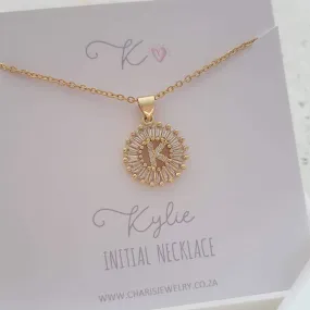 K14 - Stunning Initial Letter Necklace on Personalized Card, Gold CZ Stainless Steel