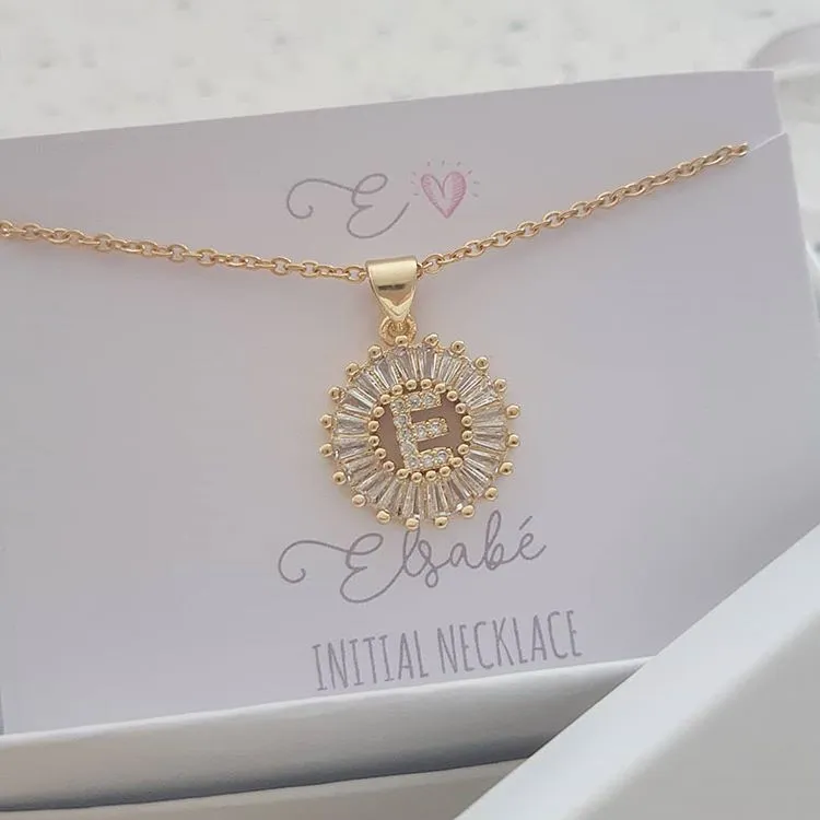 K14 - Stunning Initial Letter Necklace on Personalized Card, Gold CZ Stainless Steel