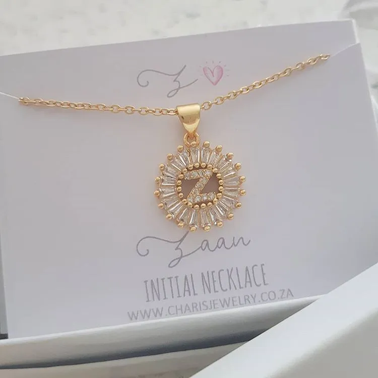 K14 - Stunning Initial Letter Necklace on Personalized Card, Gold CZ Stainless Steel