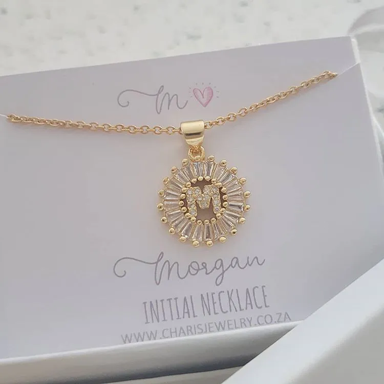 K14 - Stunning Initial Letter Necklace on Personalized Card, Gold CZ Stainless Steel