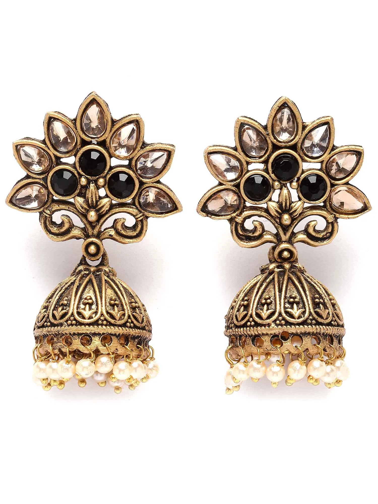 Karatcart Antique Gold Plated Black Kundan Jhumki Earrings for Women