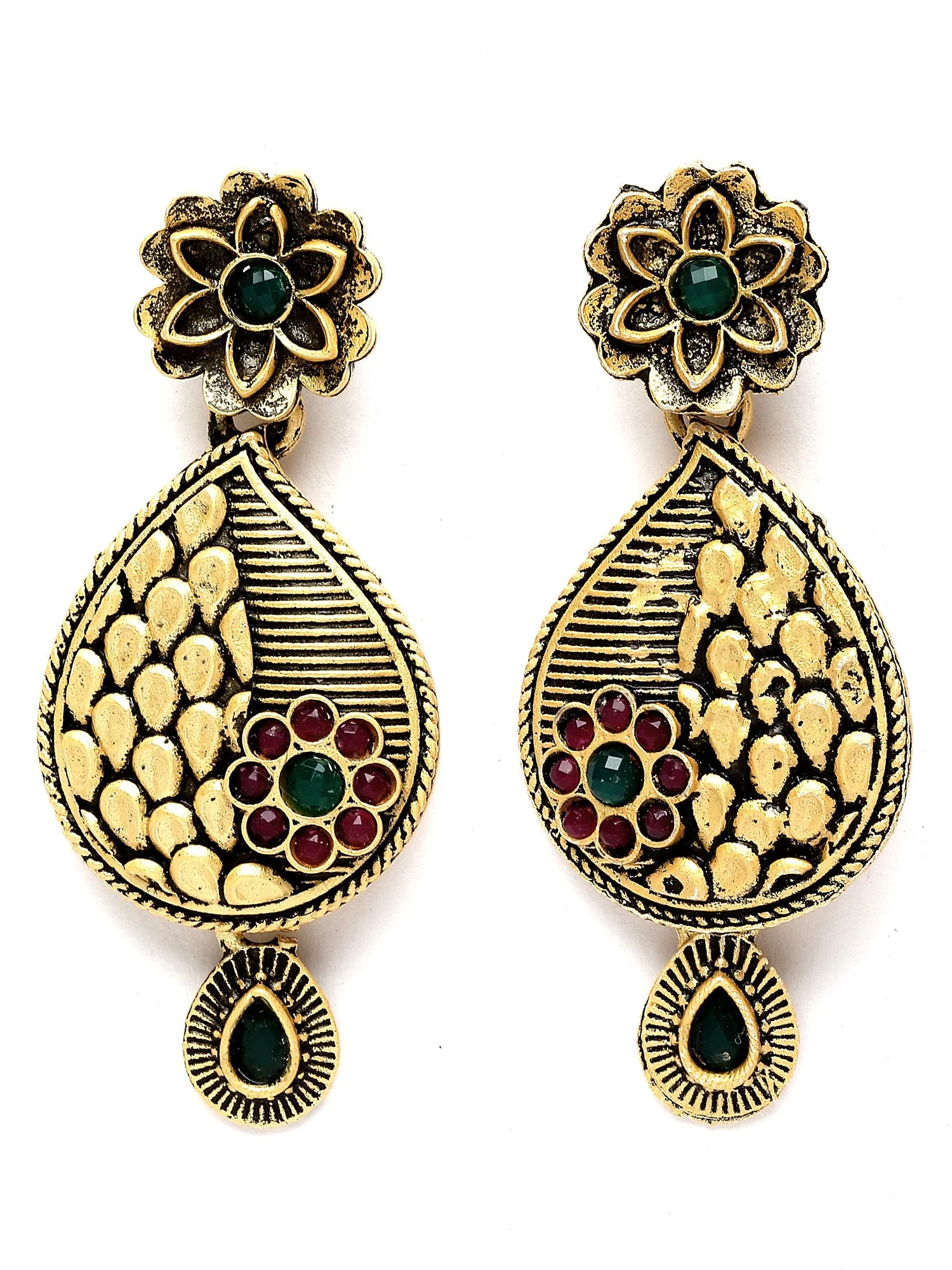 Karatcart Antique Gold Plated Floral Drop Shape Necklace Set for Women