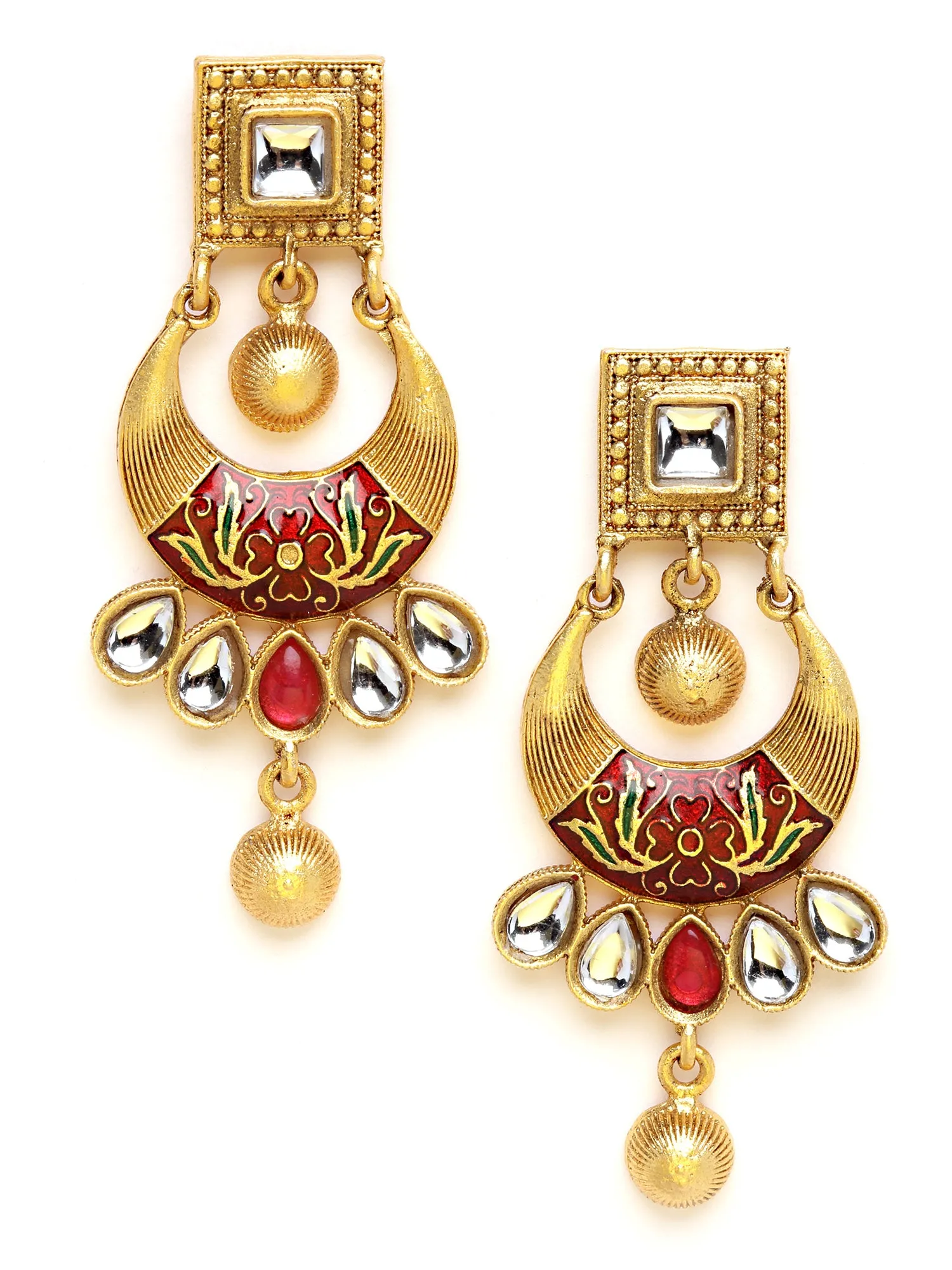 Karatcart Antique Gold Plated Red Meena Choker Necklace with Dangler Earrings for Women