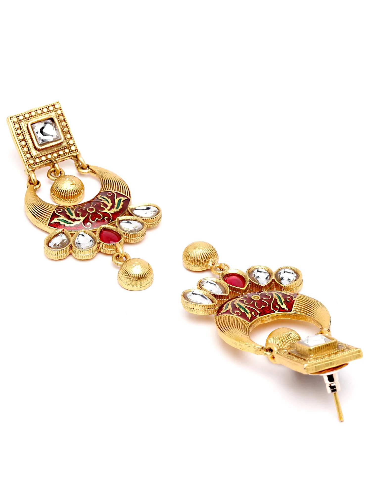 Karatcart Antique Gold Plated Red Meena Choker Necklace with Dangler Earrings for Women