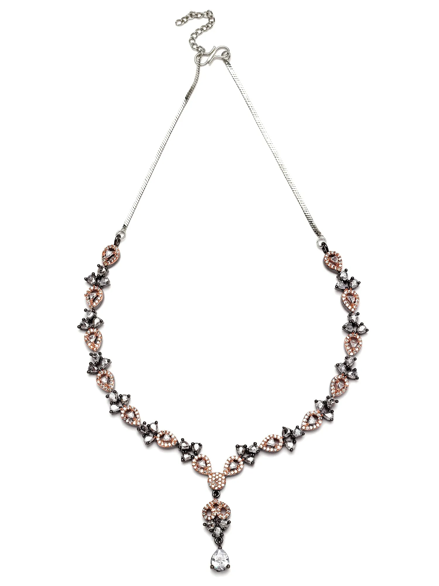 Karatcart Black and Rose Gold Plated Cubic Zirconia Studded Necklace Set