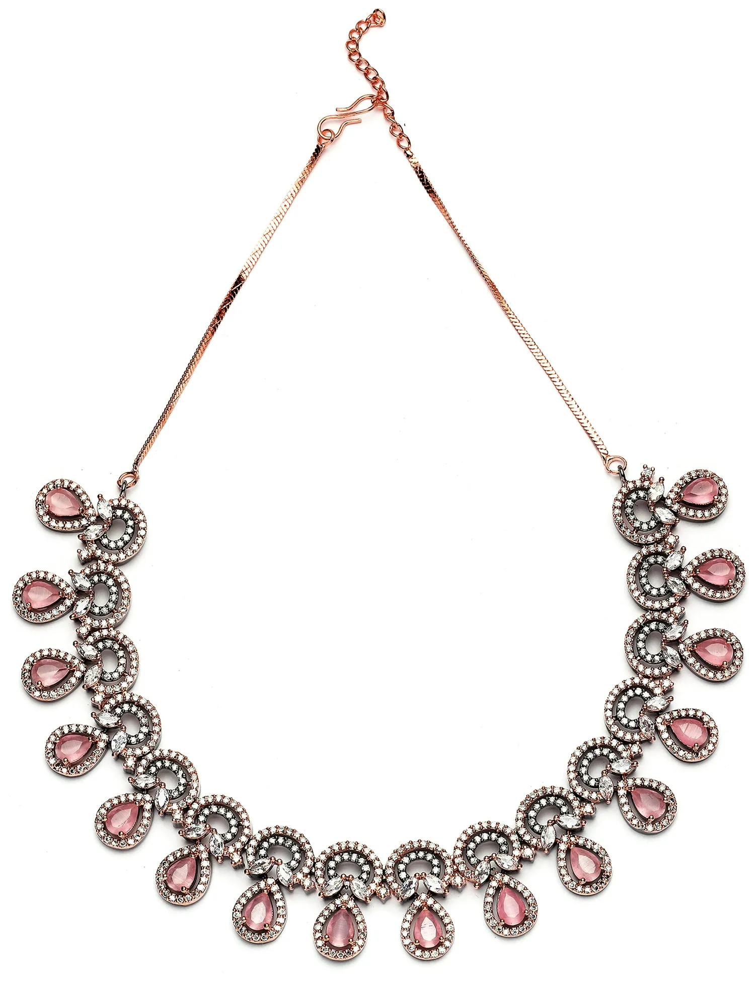 Karatcart Black and Rose Gold Plated Pink Cubic Zirconia Necklace Set for Women