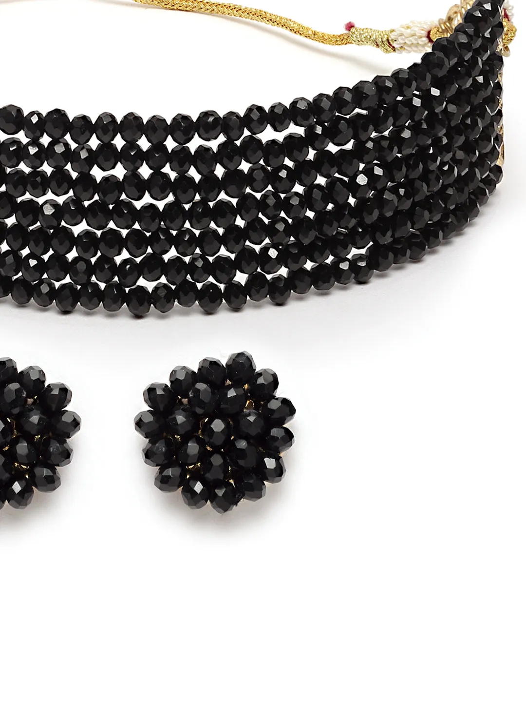 Karatcart Black Crystal Beaded Choker Necklace Setfor Women