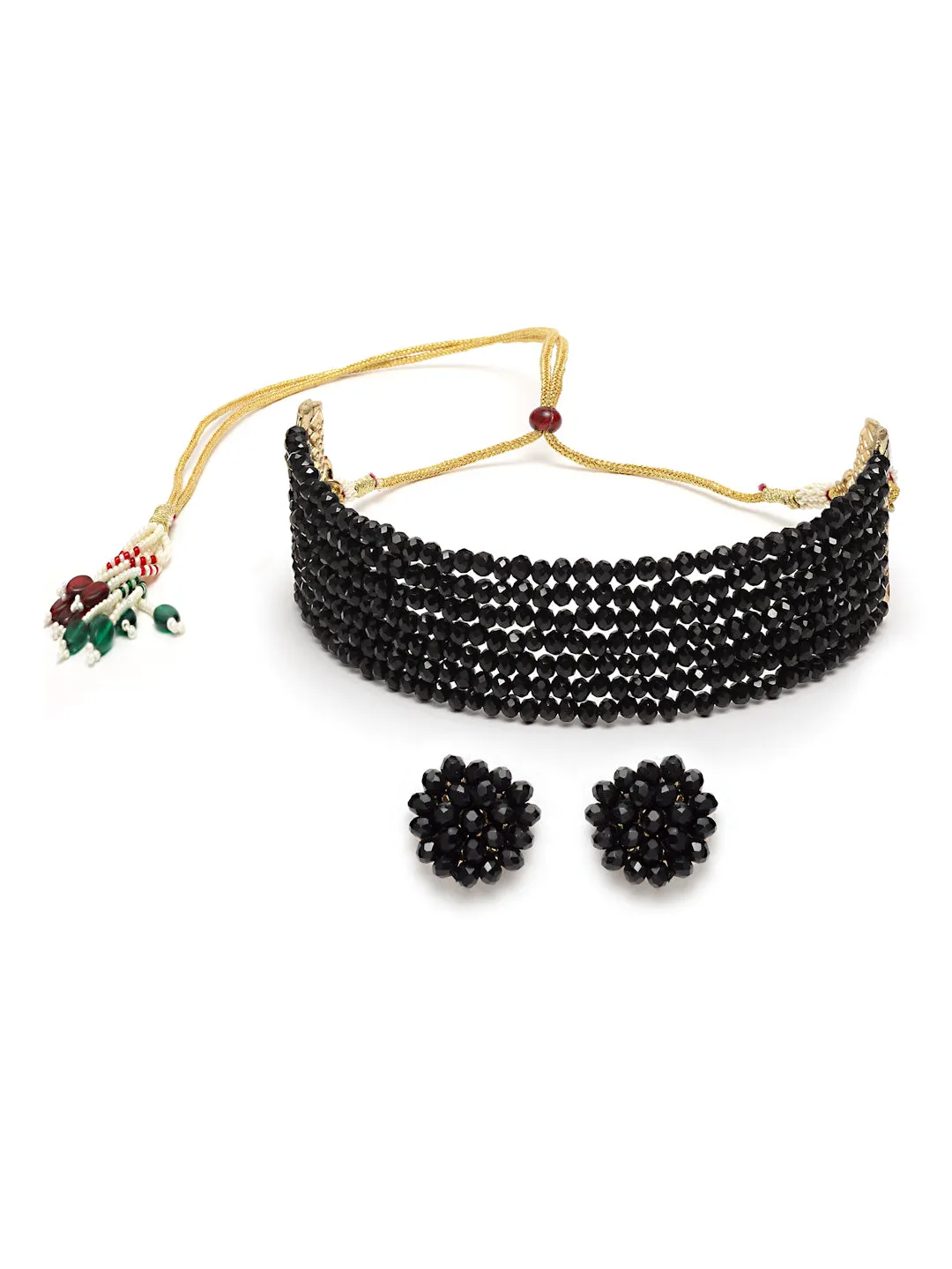 Karatcart Black Crystal Beaded Choker Necklace Setfor Women