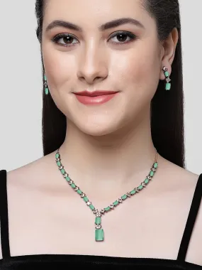 Karatcart Black Silver Plated Square Light Green Cubic Zirconia Necklace Set for Women