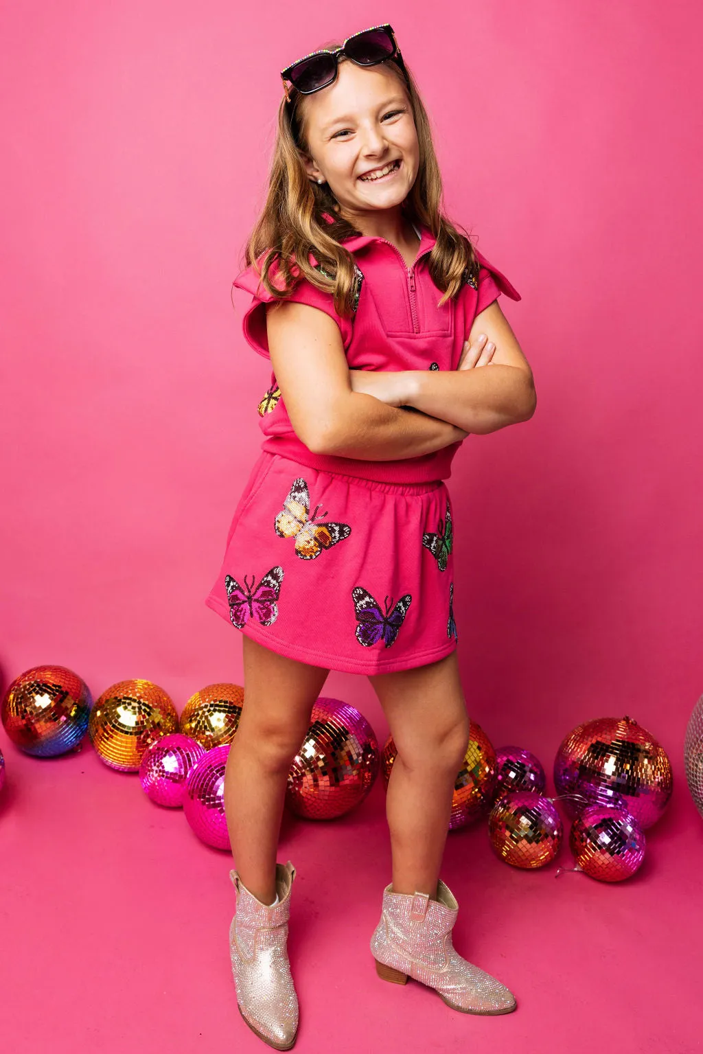 Kids Hot Pink Multi Butterfly Skort