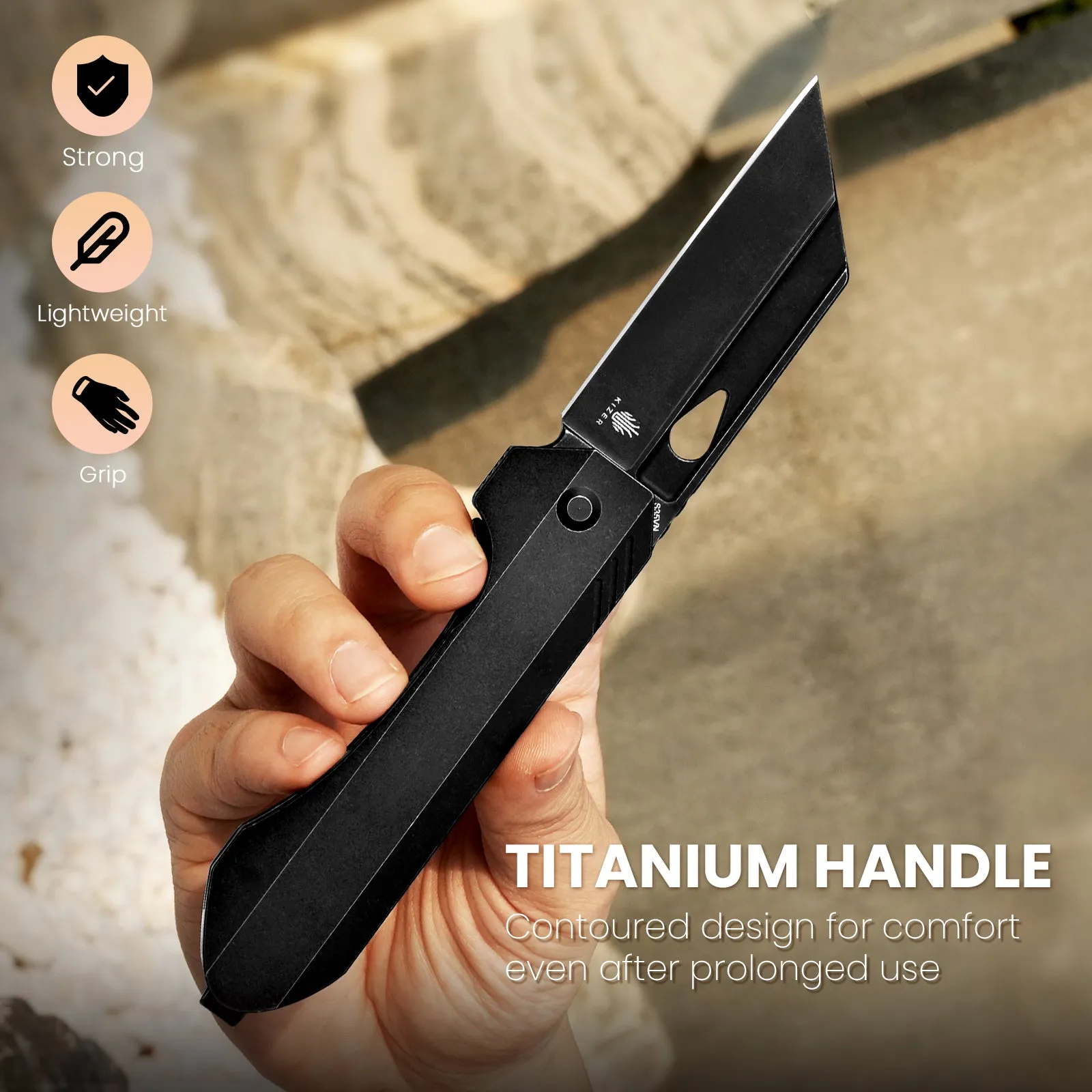 Kizer Huldra S35VN Blade Frame Lock Titanium Handle Ki3665A1 (3.19 Black)