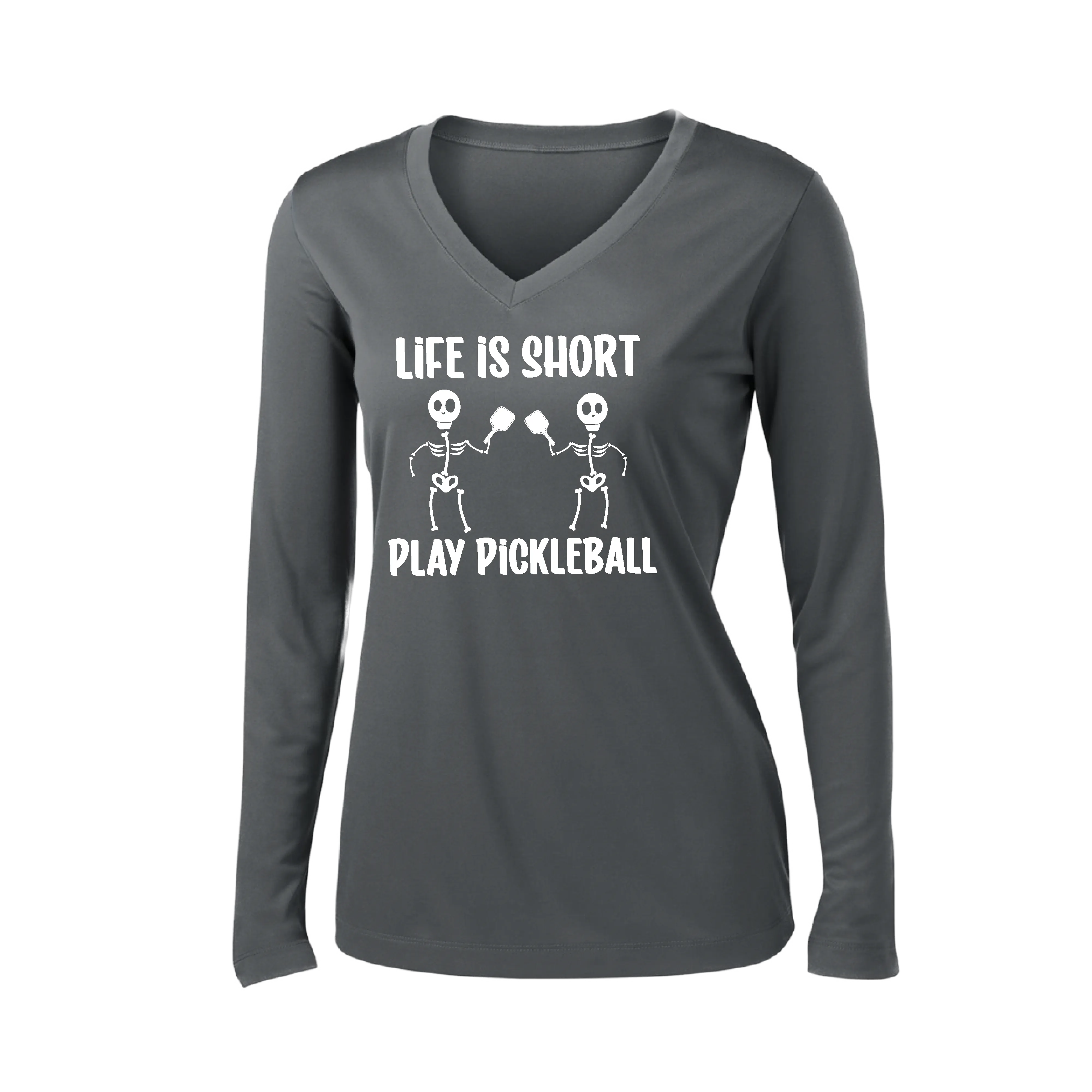 Life is Short Skeletong | Women’s Long Sleeve V-Neck Shirt | 100% Polyester