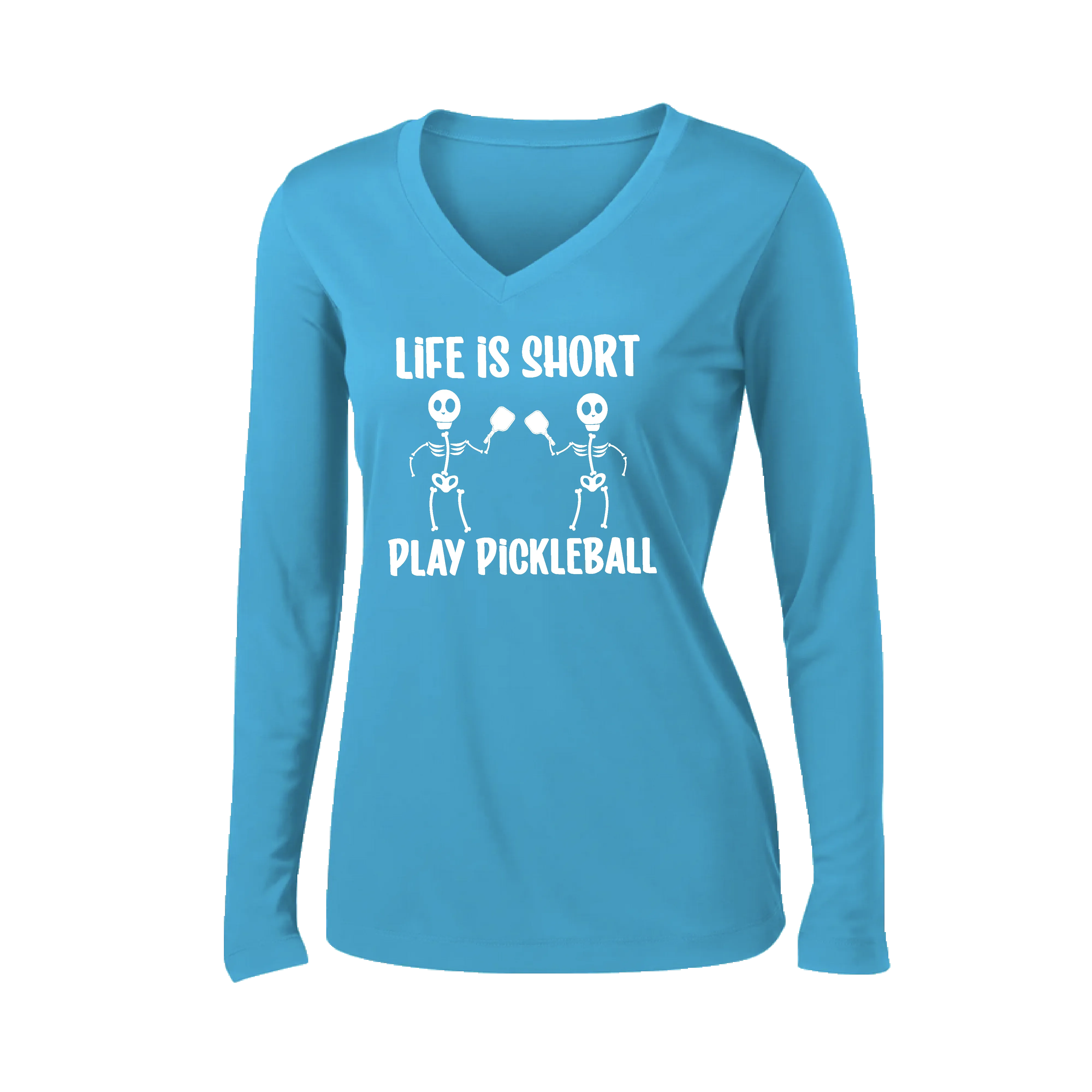 Life is Short Skeletong | Women’s Long Sleeve V-Neck Shirt | 100% Polyester