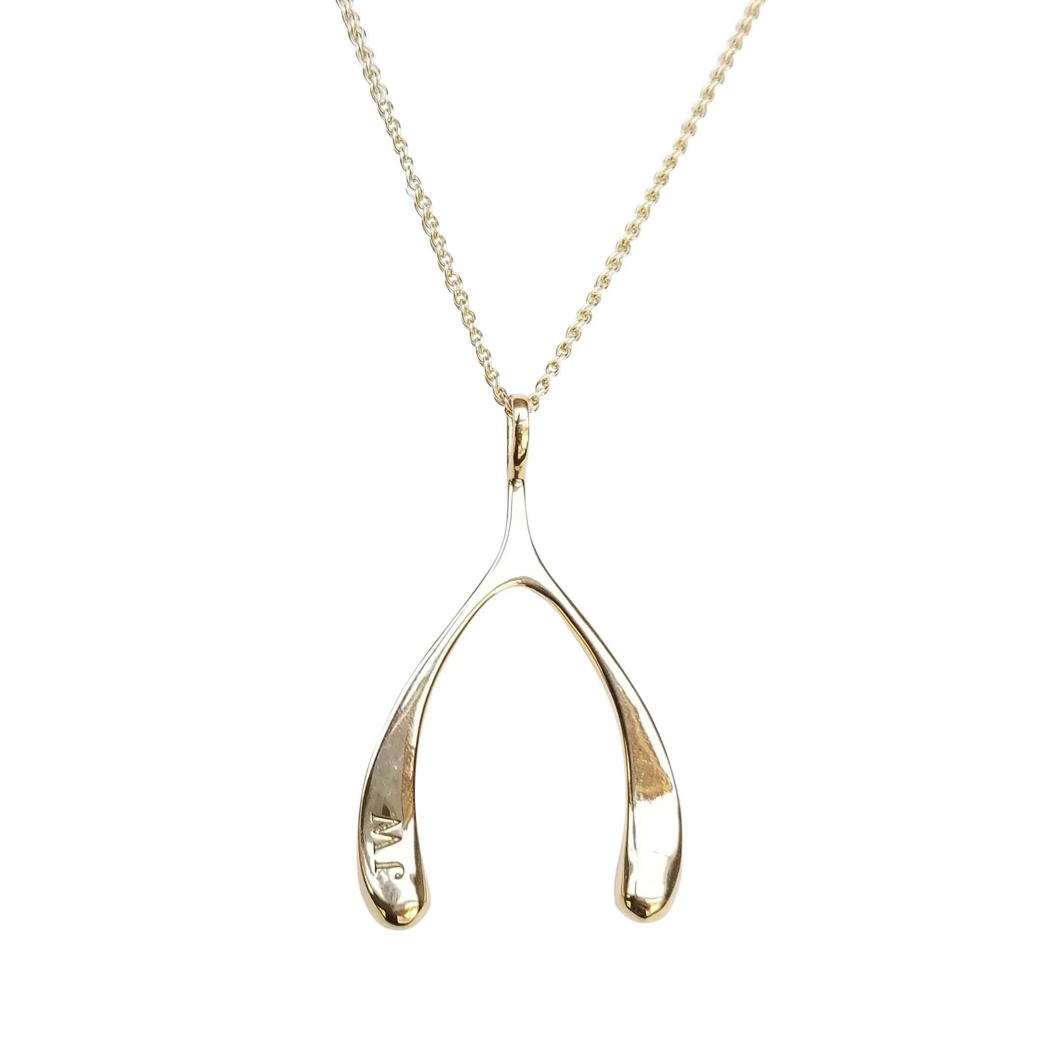 LUCKY Gold Wishbone Pendant