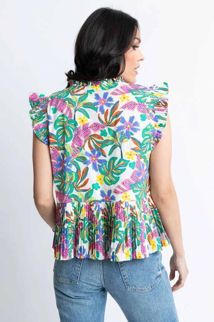 Palm Multi Vneck Pleat Top