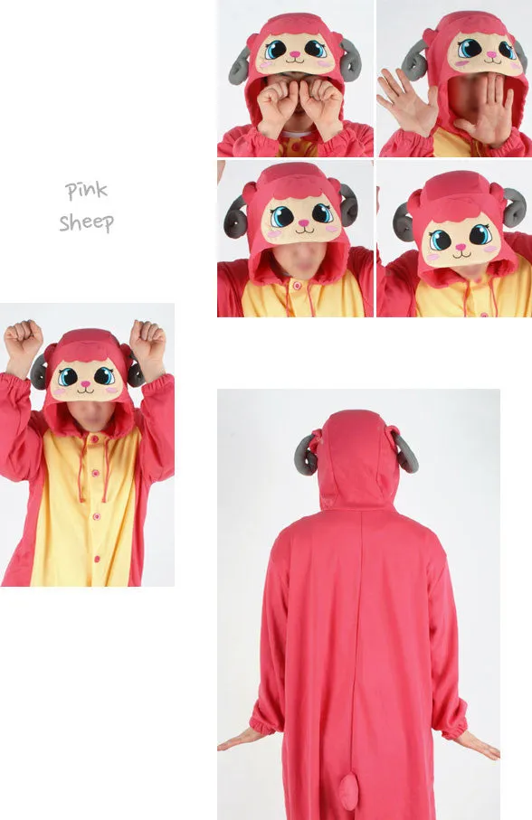 PITaPATs kids onesie animal jumpsuit costume - long sleeve pink sheep