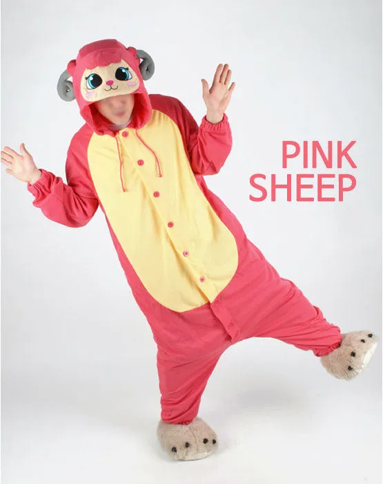 PITaPATs kids onesie animal jumpsuit costume - long sleeve pink sheep