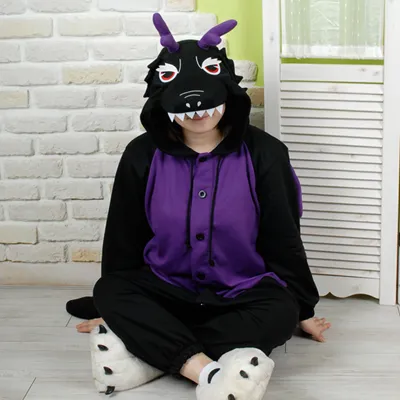 PITaPATs onesie animal jumpsuit costume - long sleeve black dragon