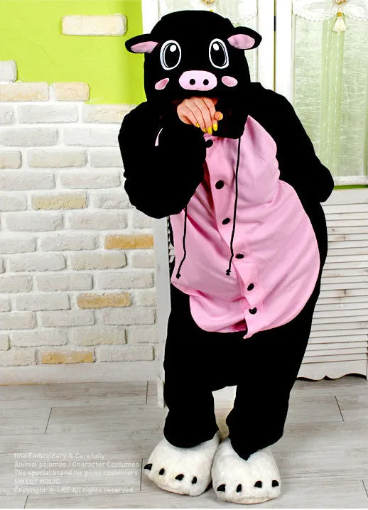 PITaPATs onesie animal jumpsuit costume - long sleeve black pig