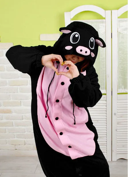 PITaPATs onesie animal jumpsuit costume - long sleeve black pig