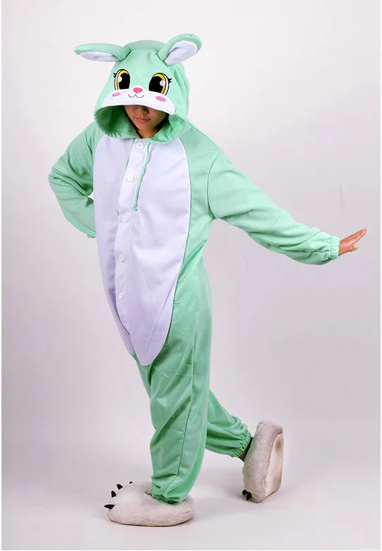 PITaPATs onesie animal jumpsuit costume - long sleeve mint rabbit