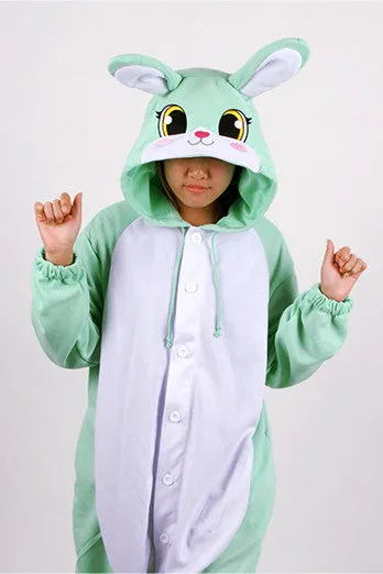 PITaPATs onesie animal jumpsuit costume - long sleeve mint rabbit