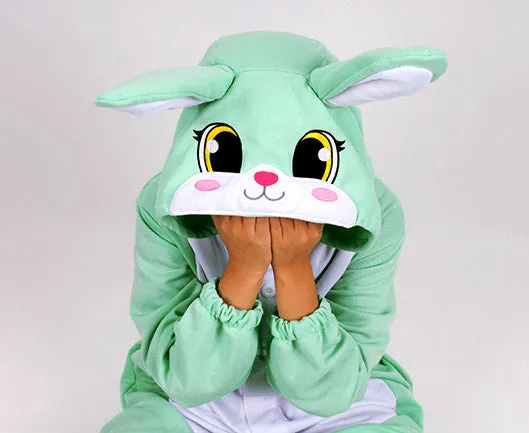 PITaPATs onesie animal jumpsuit costume - long sleeve mint rabbit