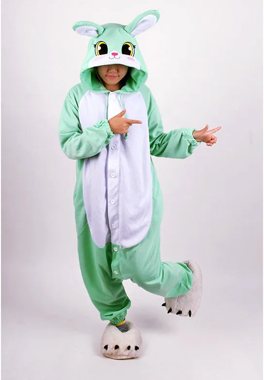 PITaPATs onesie animal jumpsuit costume - long sleeve mint rabbit