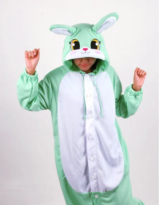 PITaPATs onesie animal jumpsuit costume - long sleeve mint rabbit