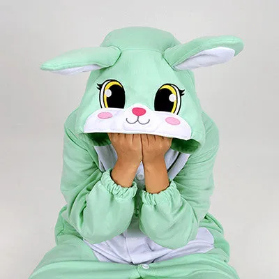 PITaPATs onesie animal jumpsuit costume - long sleeve mint rabbit