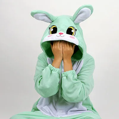 PITaPATs onesie animal jumpsuit costume - long sleeve mint rabbit