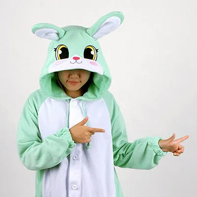 PITaPATs onesie animal jumpsuit costume - long sleeve mint rabbit